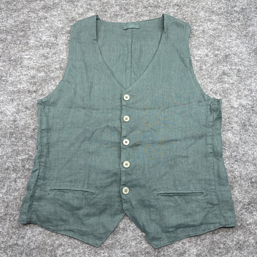 CP shades linen vest small green beach coastal resort wedding classic unisex